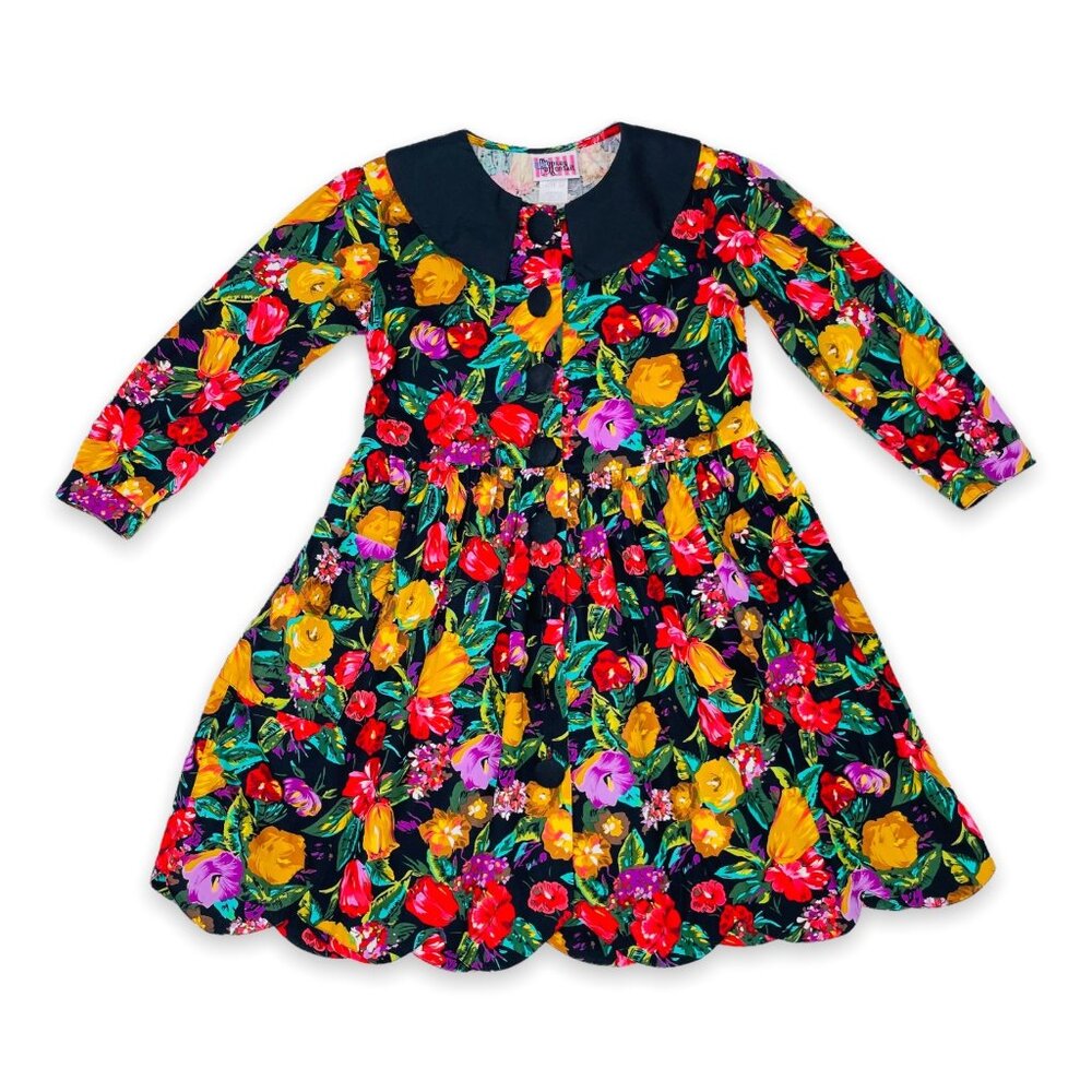 Vintage Mopsey Cottontail Black Floral Long Sleeve Thick Collar Dress 6